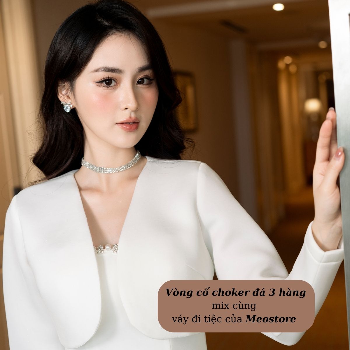 Vòng cổ choker đá 3 hàng De Coco