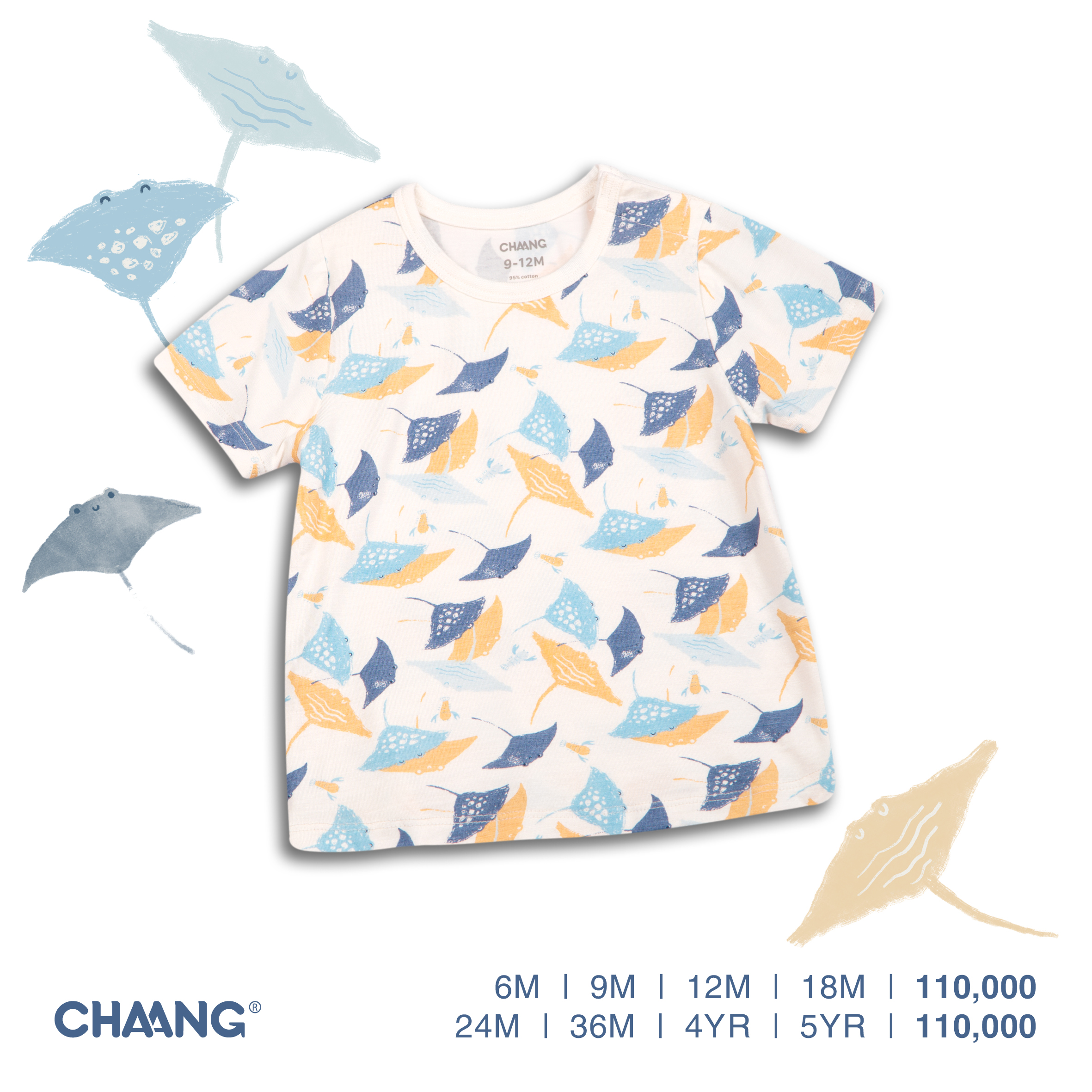 [CHAANG]Áo phông cộc tay Sea cá đuối cho bé Chaang
