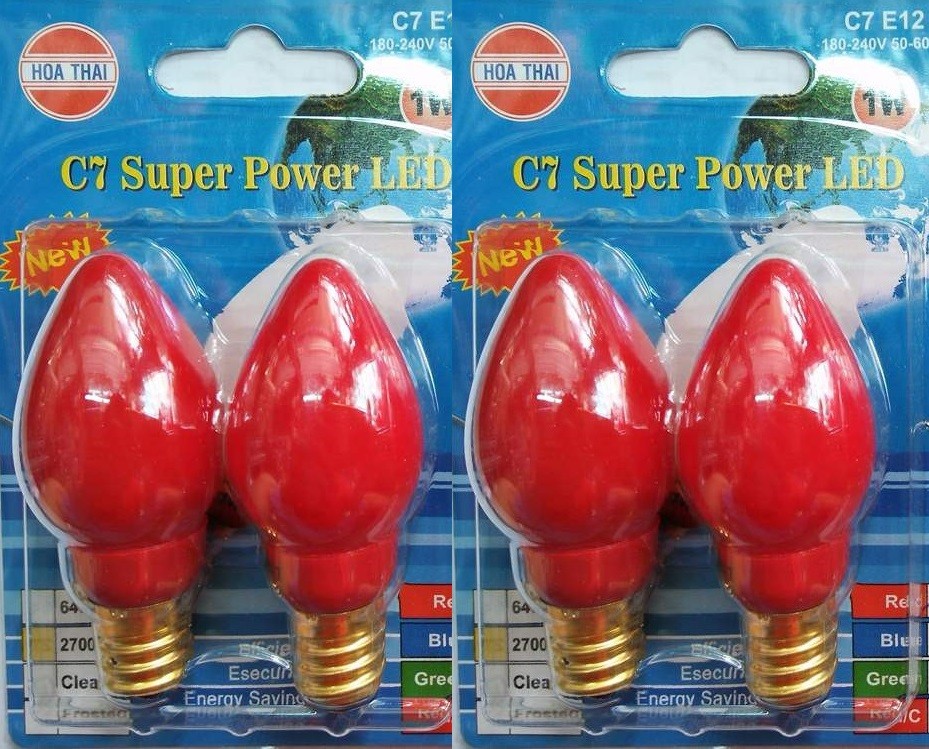 Bộ 4 bóng đèn led trái ớt màu đỏ đục đèn bàn thờ 1w e12 hòa thái - 4 đỏ đục 1w e12 hòa thái