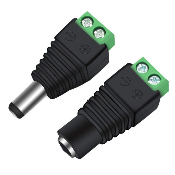 Set 1 cặp Jack cắm nguồn DC 2.1mm x 5.5mm cho CCTV Camera Đen Xanh lá -
