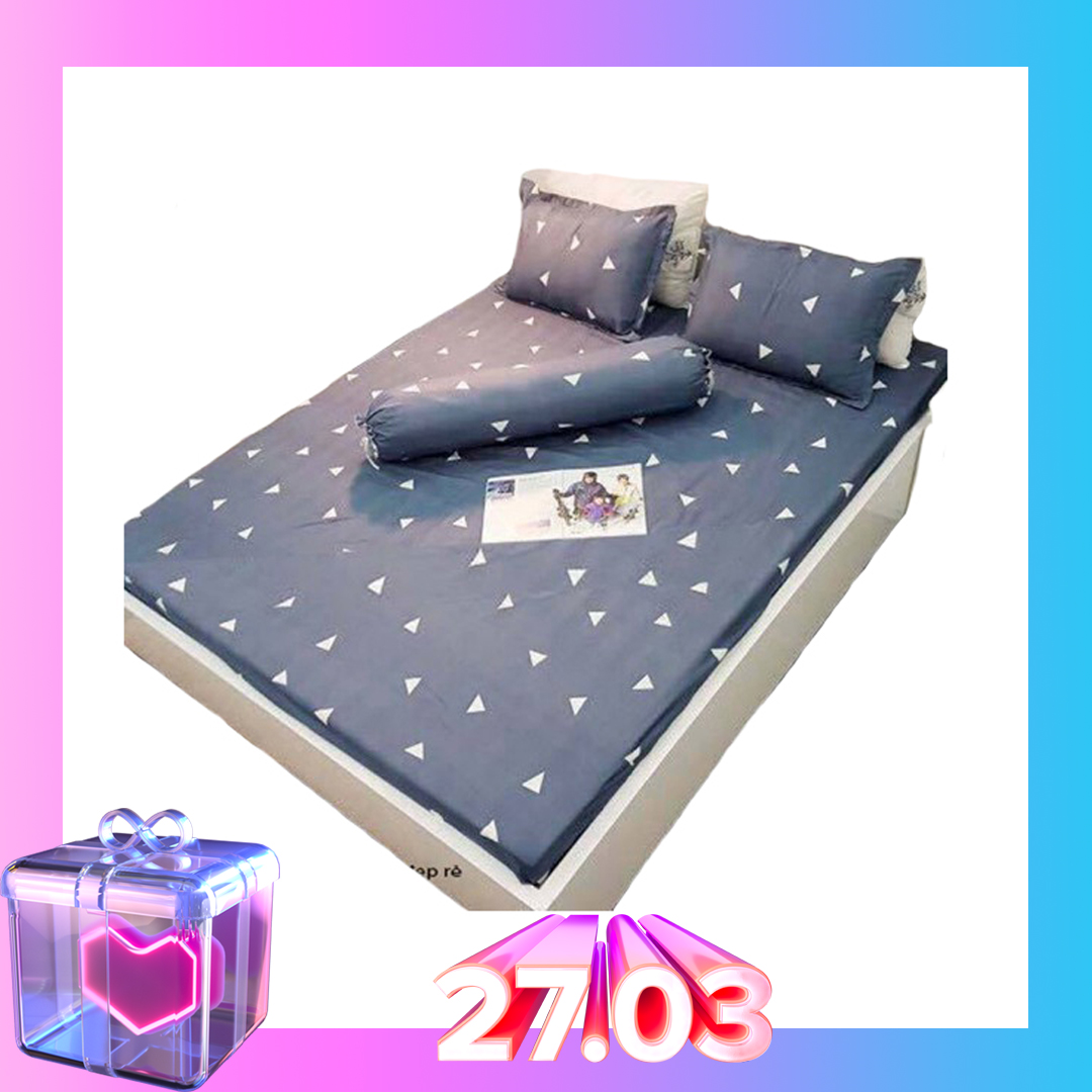 Bộ Ga Chun, Ga gối và 2 áo gối nằm mẫu tam giác ghi, drap cotton, drap, bộ ga gối, ra giường, ga trải giường. drap giường, mềm, ra trải giường, Colada remato