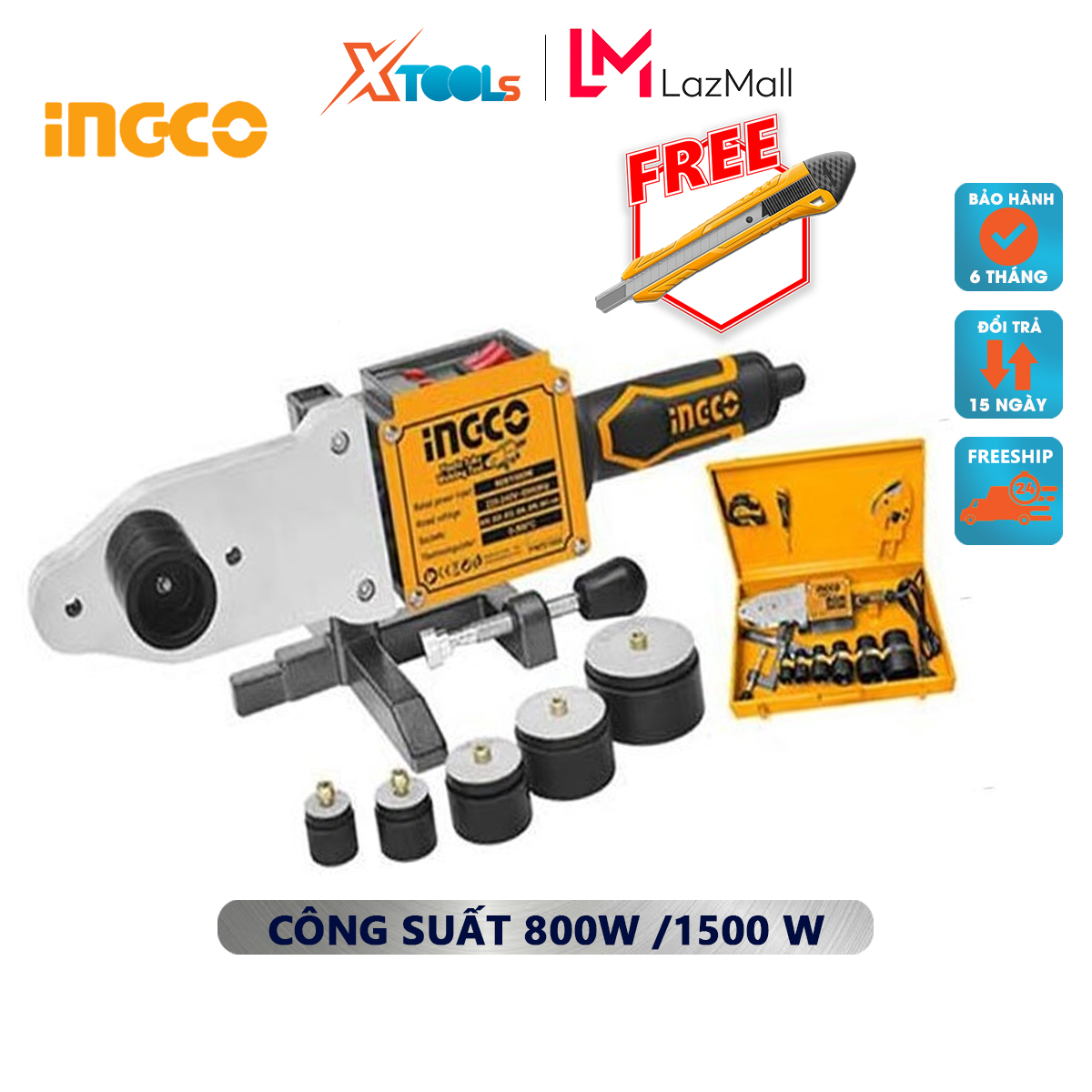 Plastic pipe welding machine ingco PTWT215002 | heat welder 1500W, socket sets thermal: 20, 25, 32, 40, 50, 63mm, adjustable thermostat 0-300 °C, plastic pipe welding, iron, steel, stainless steel