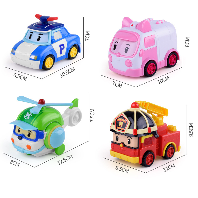 Bộ xe Robocar Poli gồm 4 xe khác nhau làm từ nhựa ABS an toàn cho bé, màu sắc đẹp mắt, thiết kế độc đáo