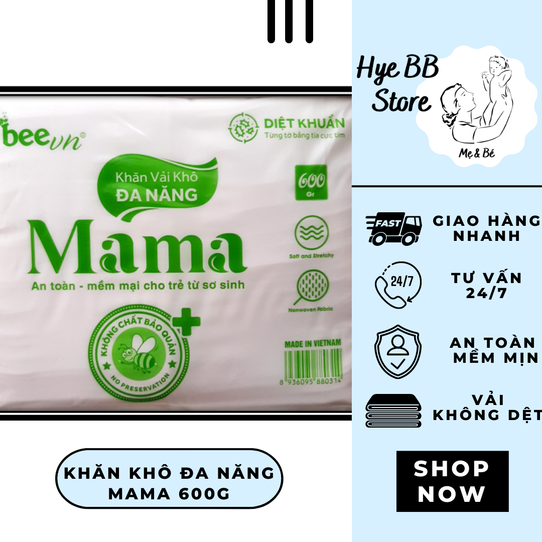 HÀNG CHÍNH HÃNG KHĂN VẢI KHÔ ĐA NĂNG MAMA GÓI 600G