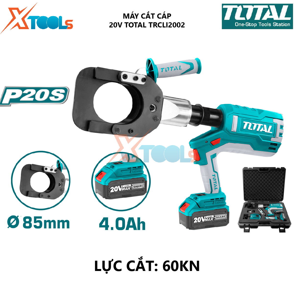 Cutting Machine hydraulic cable battery total TRCLI2002 cutting machine hydraulic cable 20V, 85mm, cutting force 60kn, 86mm, lithium battery 20V/4.0ah cut the power cables size large-high hardness, hydraulic system easy to use [xsafe] [Xtool]