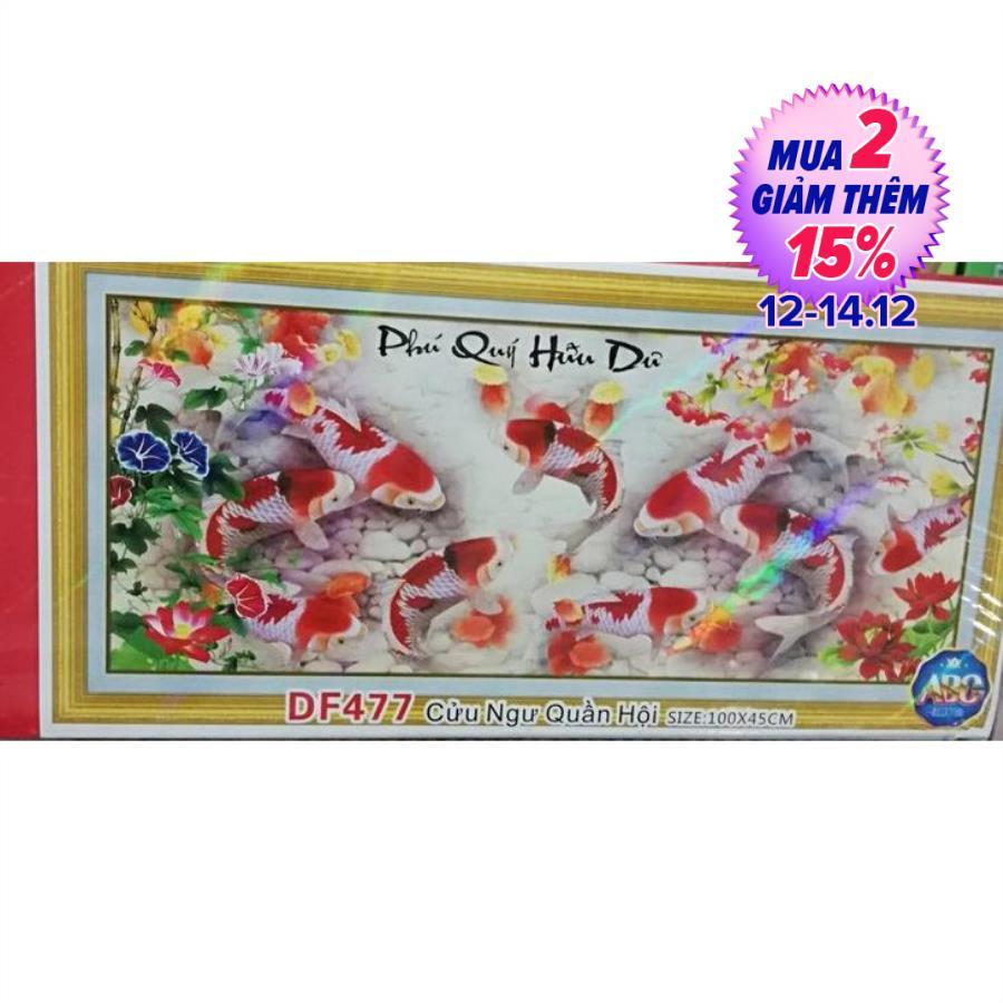 Tranh Đính Đá 5D -Cá chép chín con cá Phú Quý Hữu Dư ý nghĩa của sự sung túc no ấm Siêu Thị Tranh Thêu