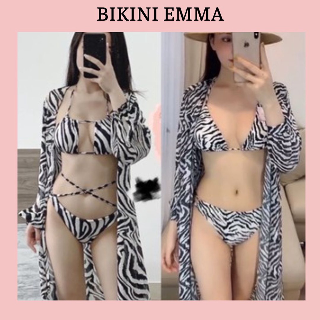 Bikini da vằn kèm khoác (hình thật)