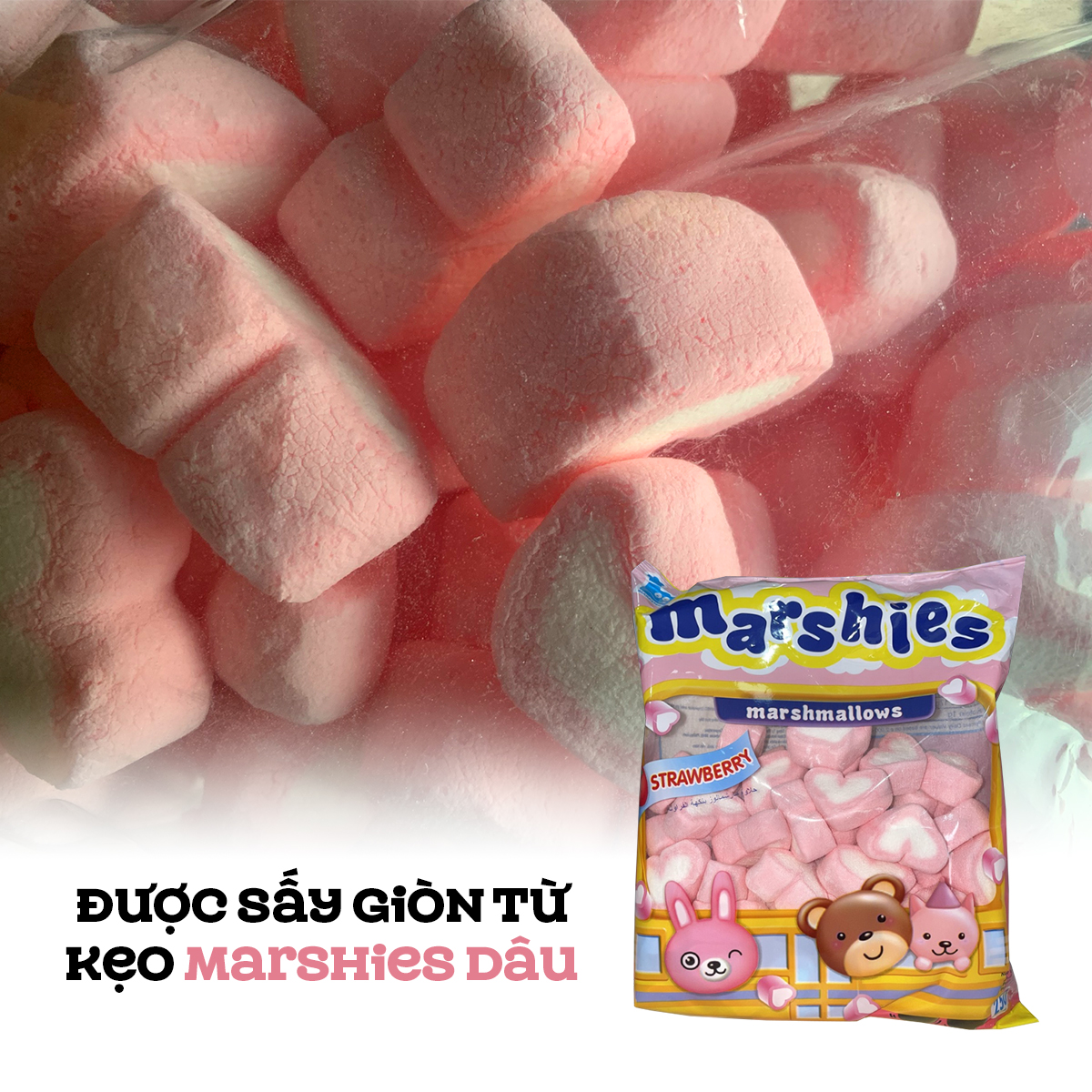 Kẹo sấy giòn Marshmallow trái tim vị dâu