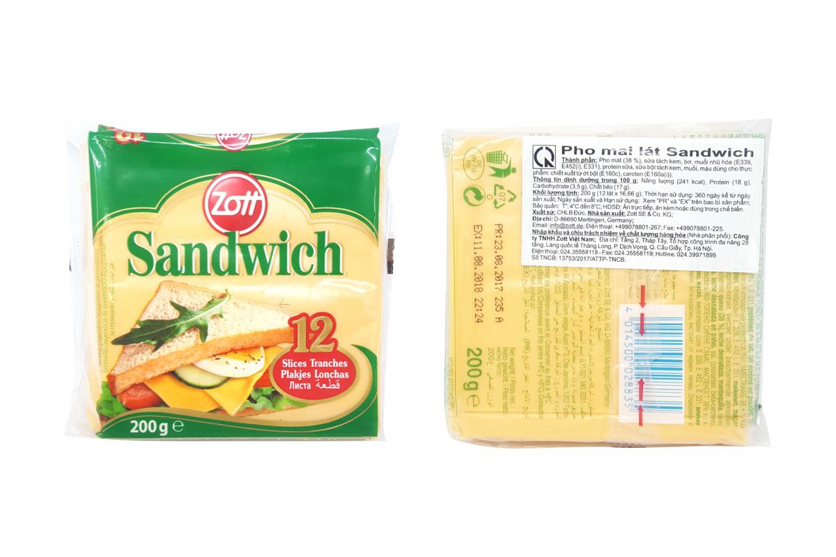 Phô mai lát Sandwich Zott gói 200g (12 lát)