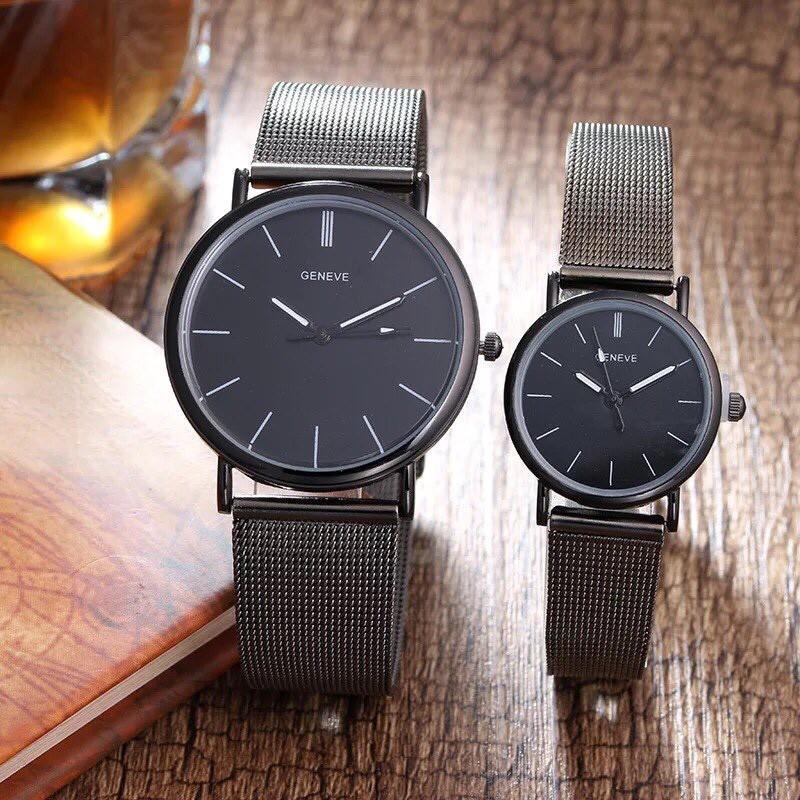 Nơi bán (Tặng kèm hộp và pin) Đồng hồ cặp thời trang nam nữ Geneve dây lưới