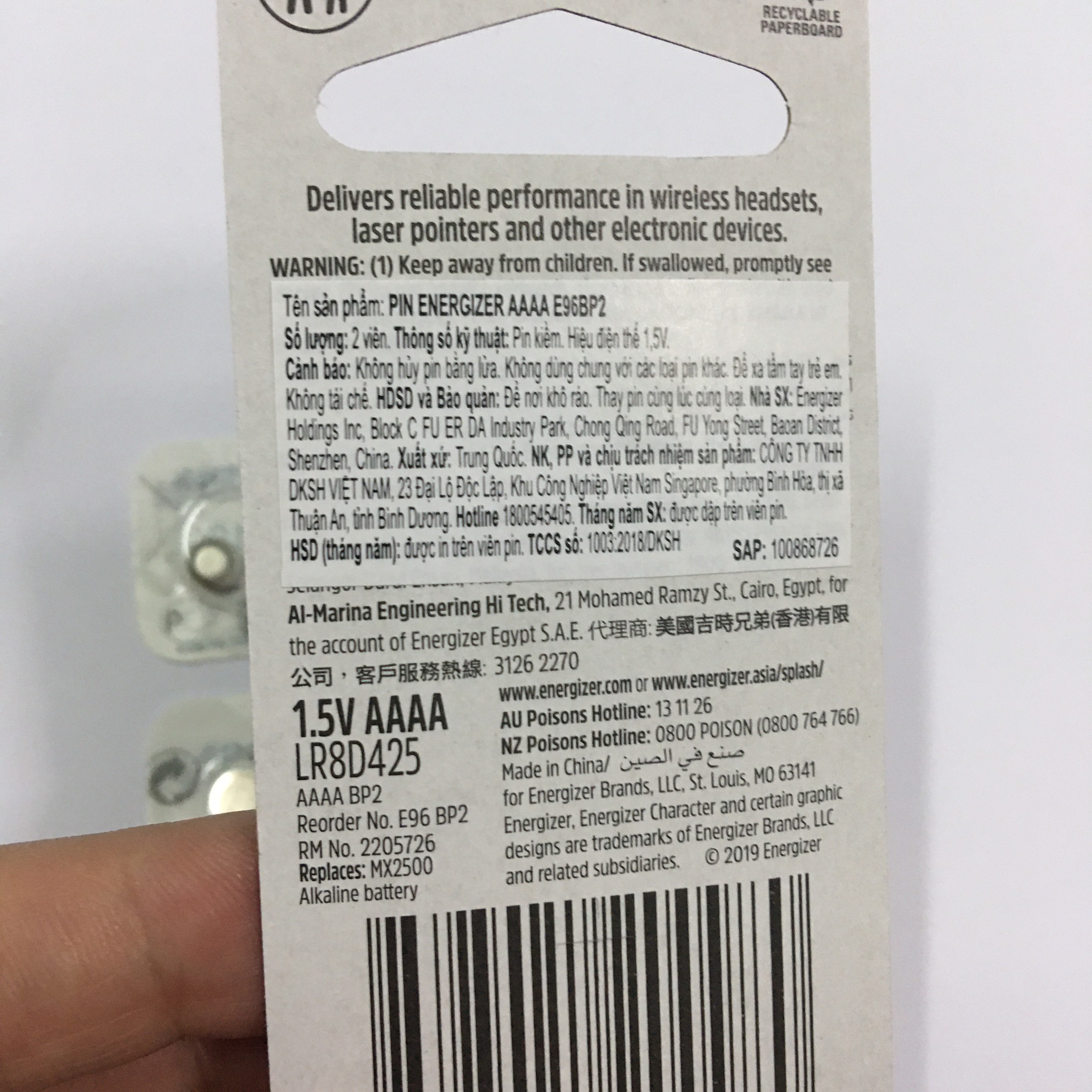 Pin AAAA Energizer E96BP2 Vỉ 2 Viên