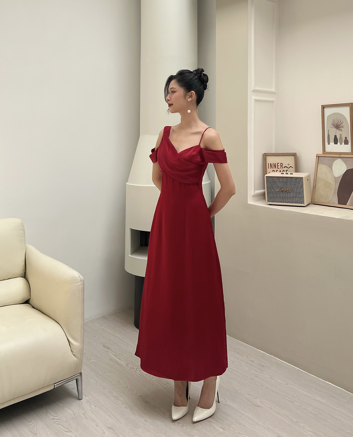 Đầm Lụa Xòe Lệch Vai Dự Tiệc Sang Trọng BBSTORE'S -D1293