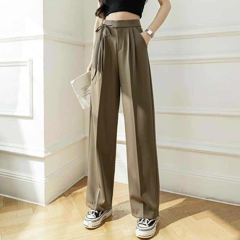 Quần ống rộng nữ lưng cao thắt dây nơ 1 bên quần culottes ống suông công sở dáng dài nhiều màu mặc đi học làm