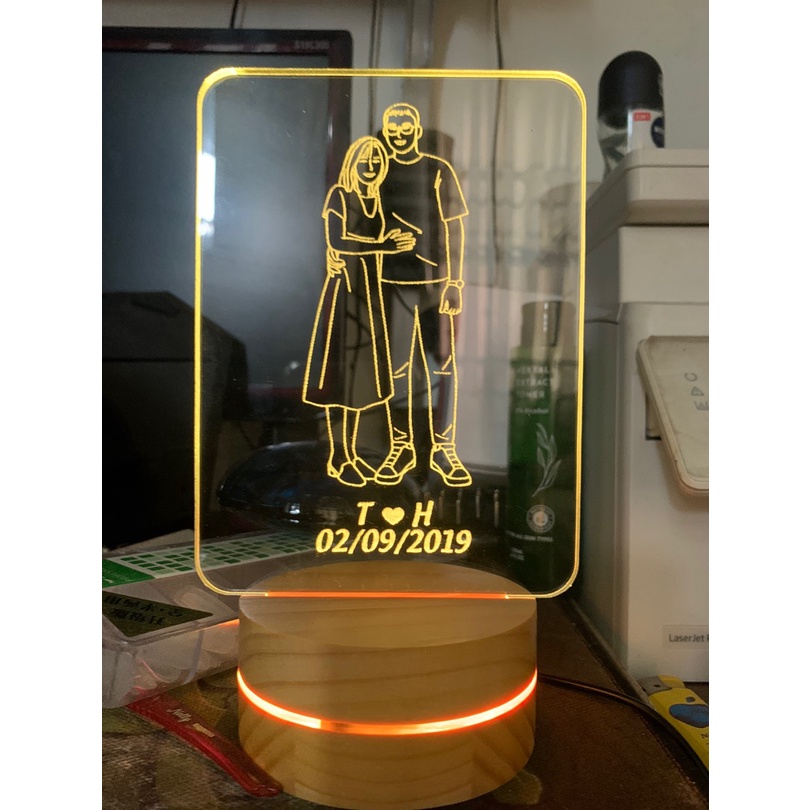 Đèn Khắc Hình Theo Yêu Cầu, Đèn Ngủ Led 3D Trang Trí Decor Phòng 16 màu có điều khiển thegioipuzzle