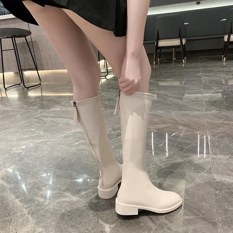 Bốt Cao Cổ Nữ Ullzzang da trơn gót 3,5cm( hàng sẵn)