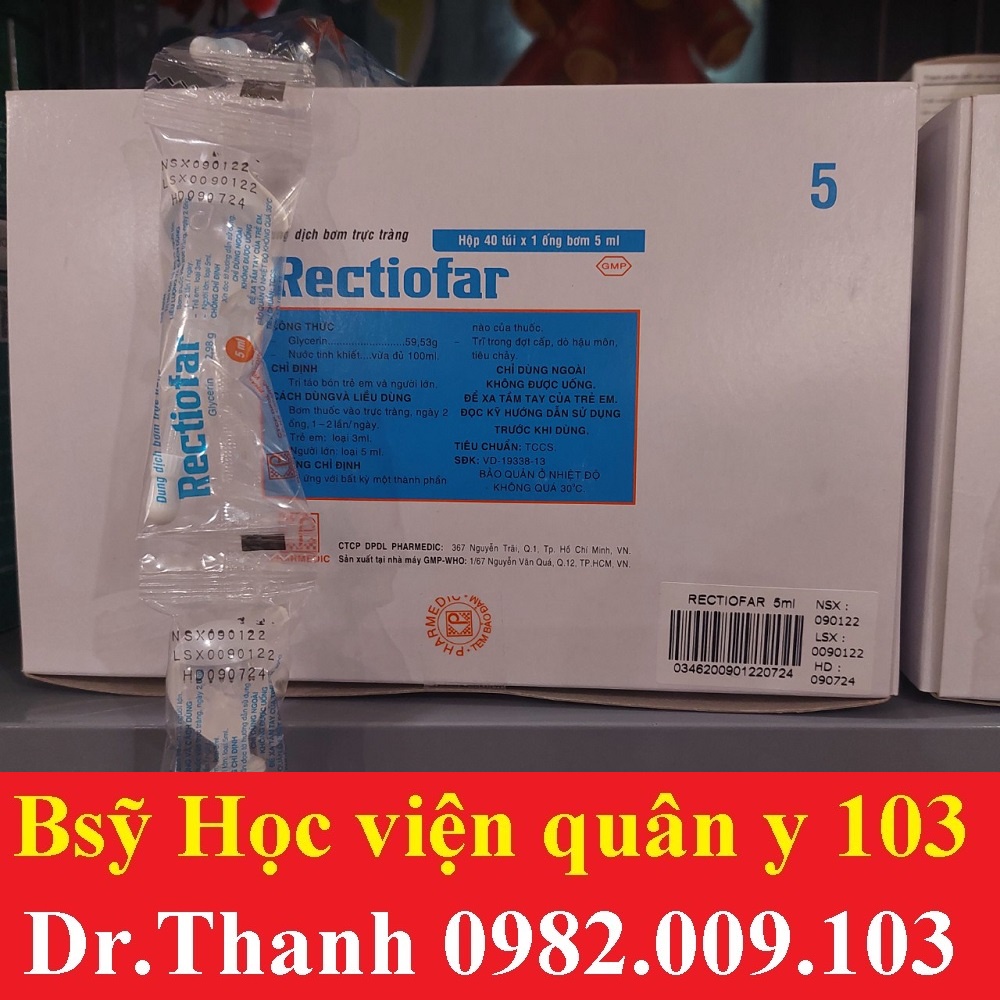 Thụt táo bón đại tràng trực tràng rectiofar 3ml/5ml