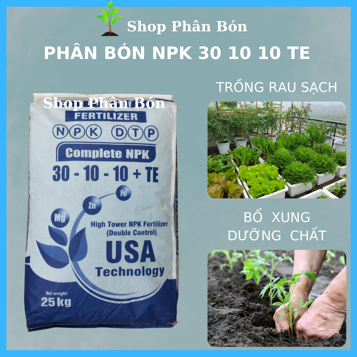Phân NPK 30 10 10 + TE USA Cao Cấp (1KG)