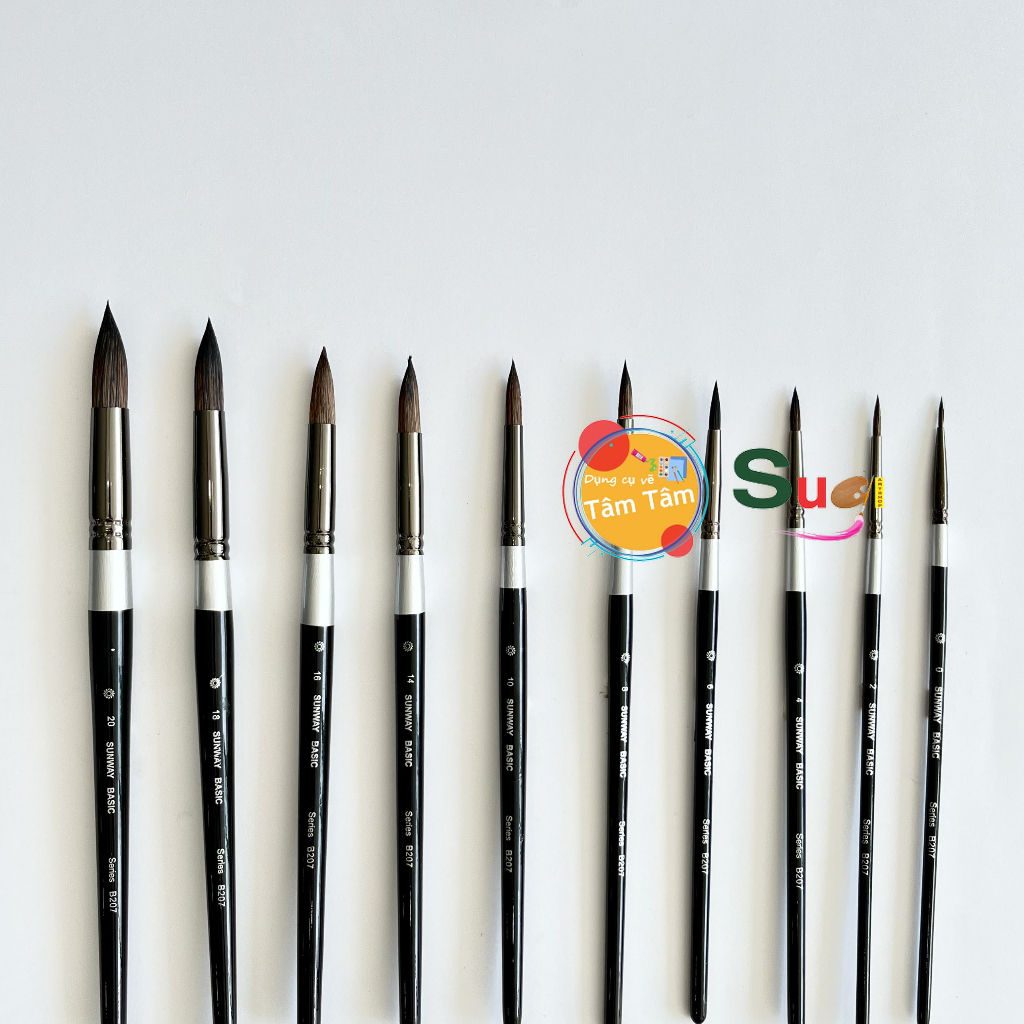-Cọ đầu nhọn lông sóc B207, Sunway B207 Lông Sóc (Bán lẻ theo size) Tâm Tâm - Sugi Art