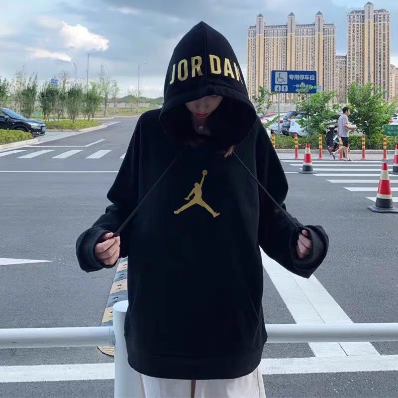 Áo Hoodie logo JorDan Nhũ Vàng Unisex Form Nam Nữ