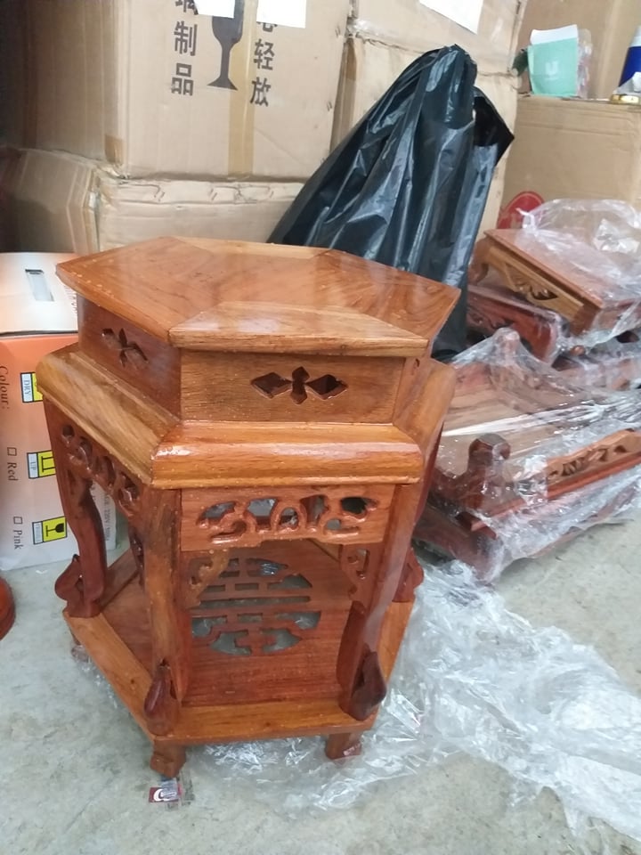 Đôn gỗ gõ lục giác cao 50x32cm