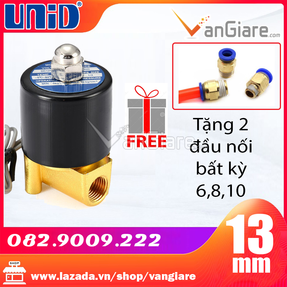 Van điện từ 13mm điện 12v 24v 110v 220v UD8 Uni-D, Kèm 2 đầu nối ống 6mm, 8mm, 10mm, 12mm
