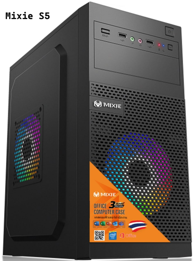 Case MIXIE S5 (275x170x350mm, Fan đuôi 1x80mm ko kèm, Fan hông 1x120mm ko kèm, 2xUSB2.0, 1xHDD, 1xSSD, Nguồn trên dây ngắn)