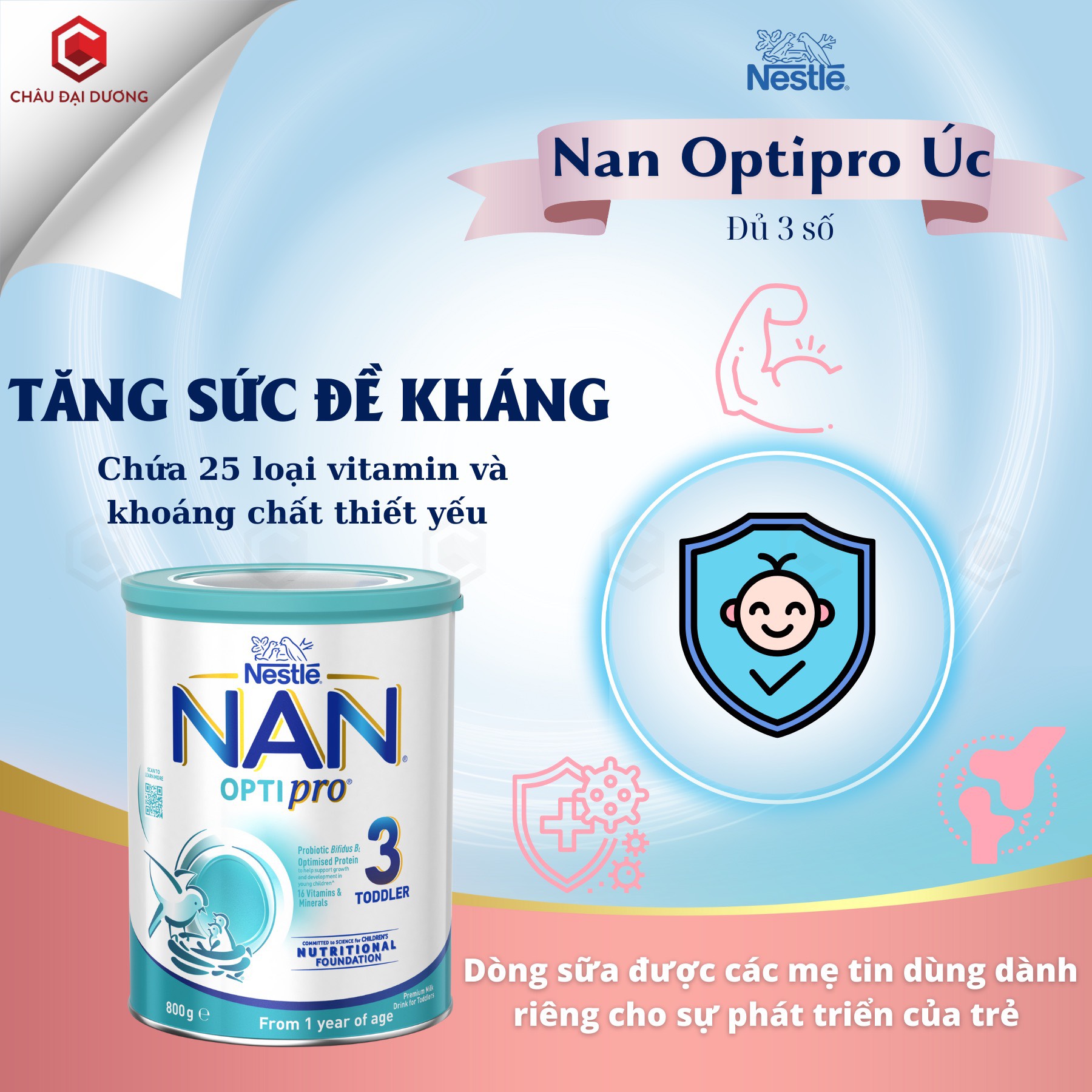 Sữa NAN OPTIPRO ÚC lon 800gram đủ số dinh dưỡng cho bé
