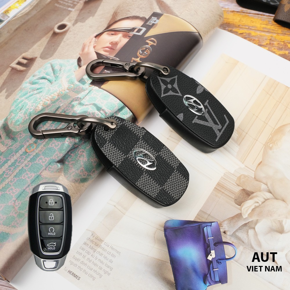 Bao da chìa khóa Hyundai 4 nút Accent da Canvas L.V handmade