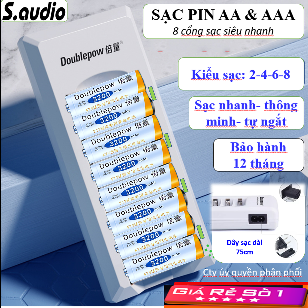 Sạc pin AA & AAA 8 cổng + 08 pin aa 3200mah