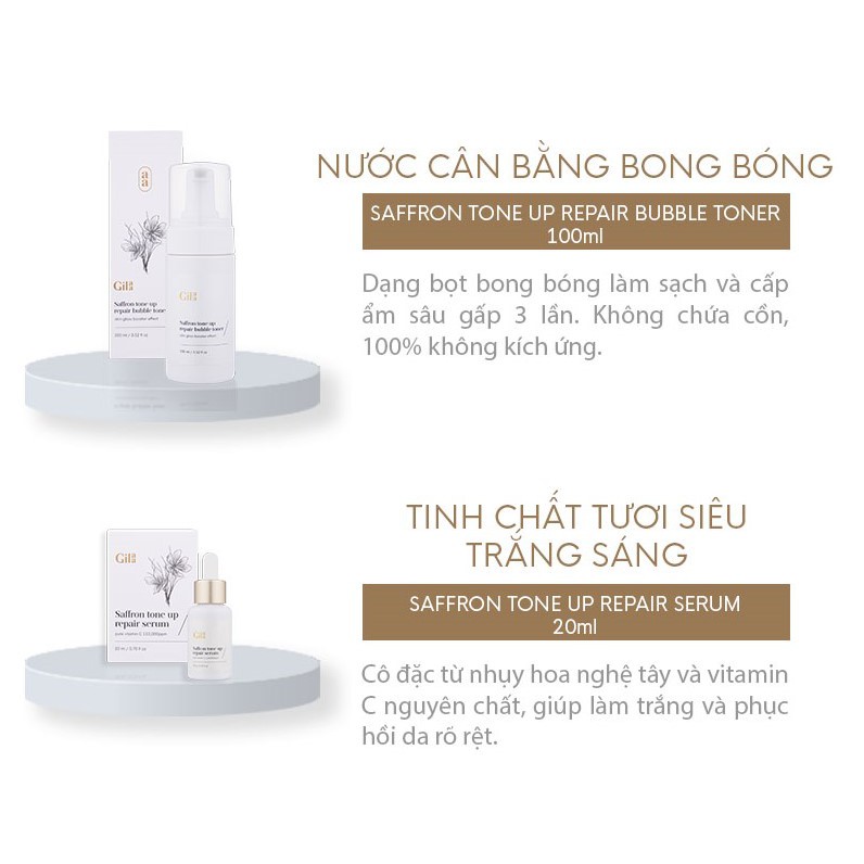 Bộ 4 sản phẩm dưỡng da Gilaa Saffron Chính Hãng