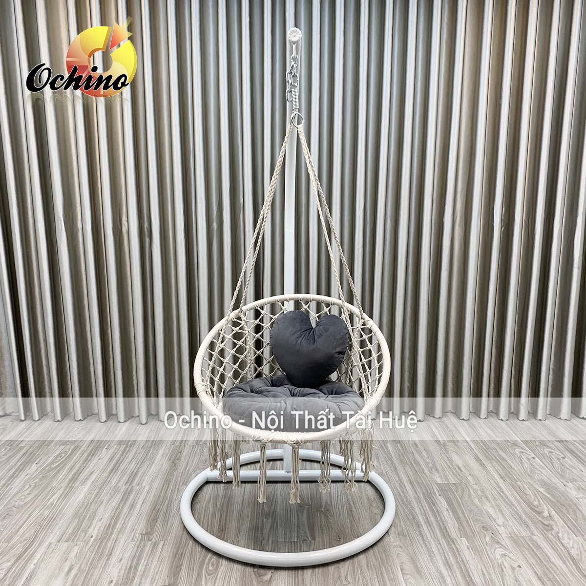 ( FREE SHIP ) Xích Đu Macrame Bắc Âu Đan Dây (Gồm cả Cần Treo và Đệm Gối trái tim)