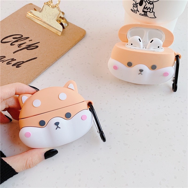 Case airpod 1/2 3 Pro Chó Shiba má hồng- vỏ bảo vệ hộp đựng Airpods 1010CASBMH
