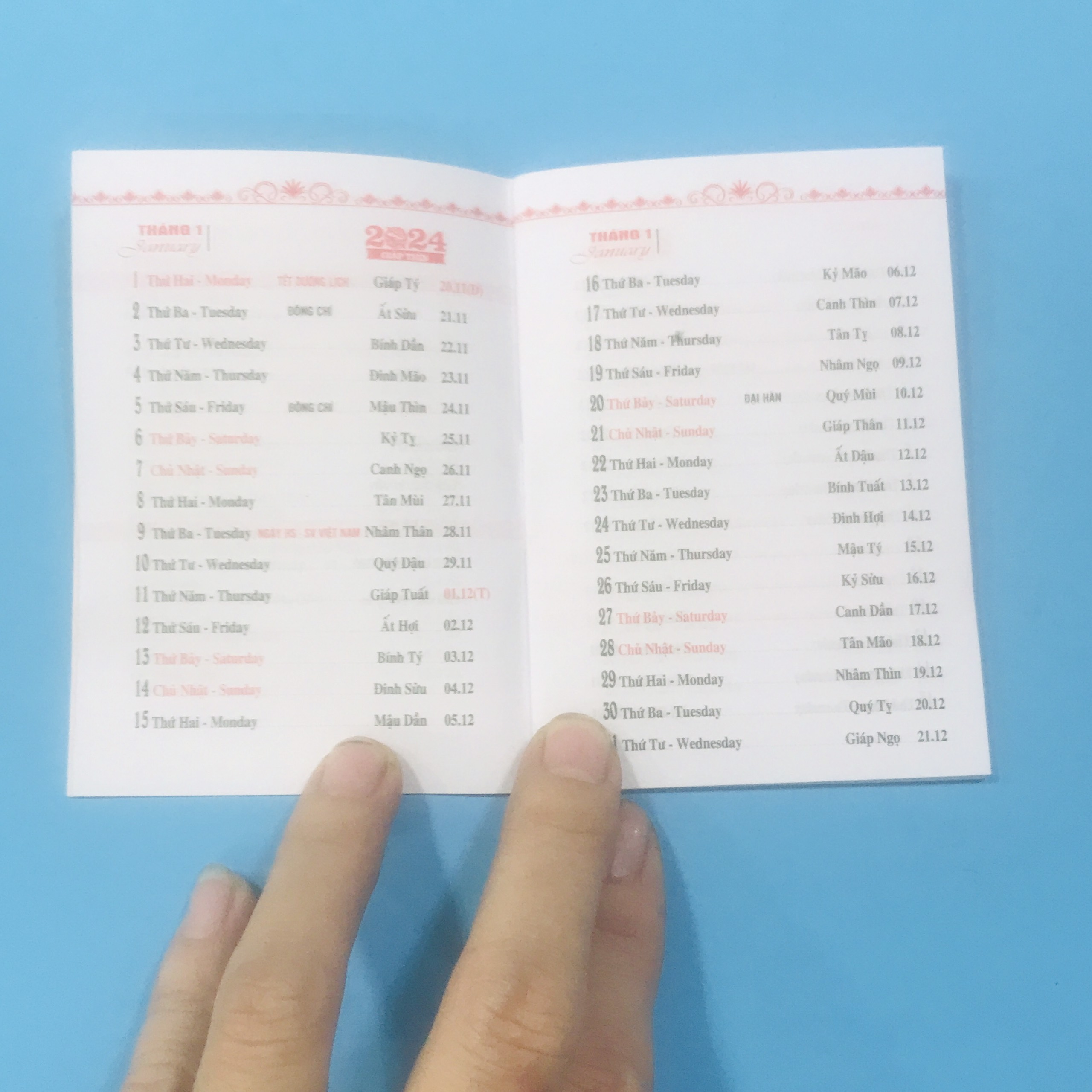 Lịch bỏ túi 2024