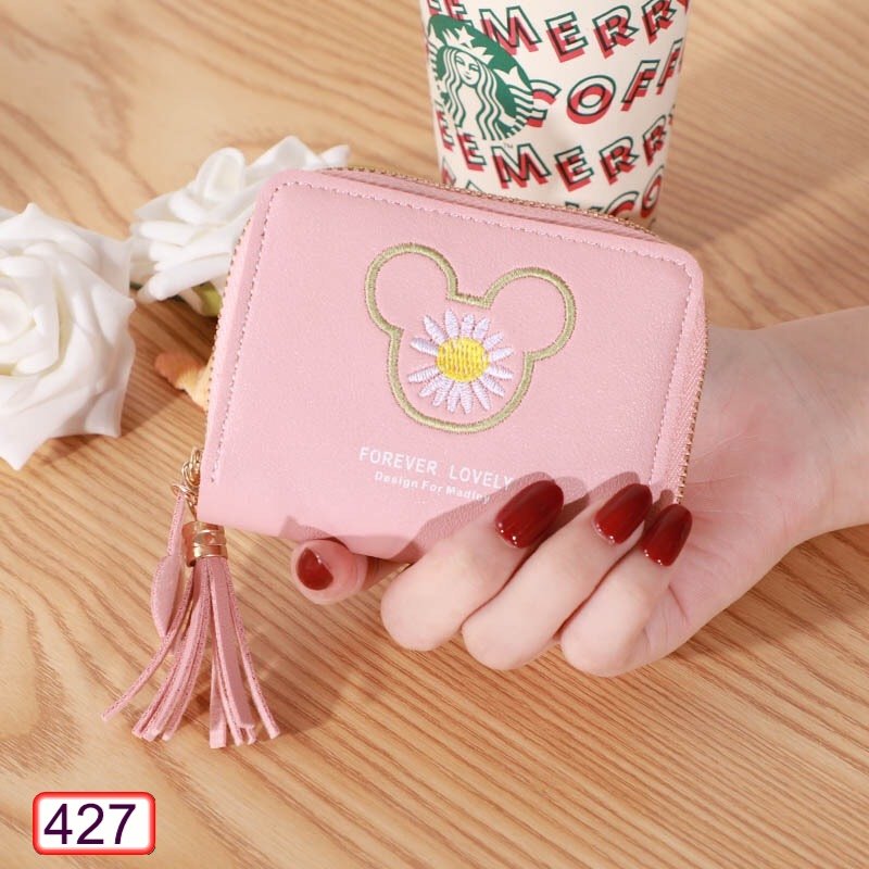 [HCM]Ví Ngắn Nữ Mini Cầm Tay Thêu Hoa Cúc Và Gấu 427 Nhỏ Gọn Bỏ Túi Siêu Dễ Thương