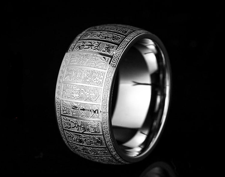 Nhẫn - Nhẫn khắc chú đại bi titan được gia công tỉ mỉ, sang trọng - Nhẫn khắc titan - Nhẫn khắc chú đại bi
