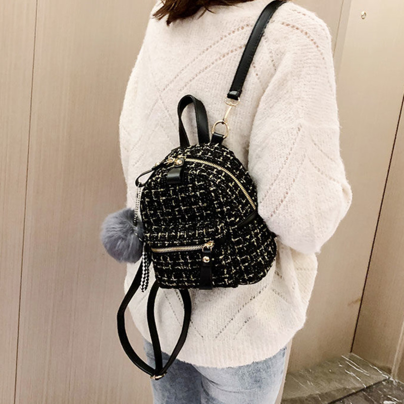 Kissy BarbieBa lô mini nữ phiên bản mới Hàn Quốc thời trang giản dị đa công dụng trong siêu hot ba lô len nhỏ du lịch túi thủy triều của phụ nữ
