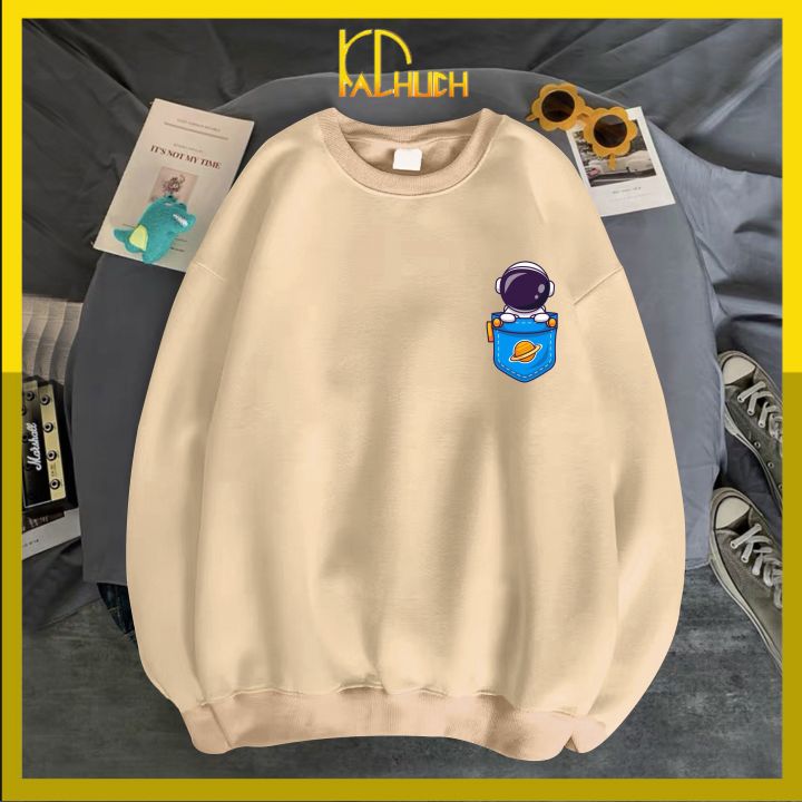 [Hoàn Tiền 15%] Áo sweater in logo phi hành gia bên ngực, vải nỉ