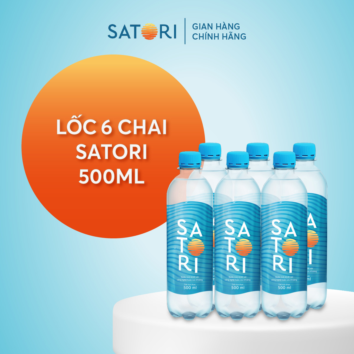 Lốc 6 chai nước suối 500ml  SATORI - Công Nghệ Hoàn ưu Khoáng