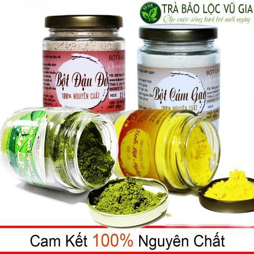 Combo Bột Trà Xanh + Tinh Bột Nghệ + Bột Cám Gạo + Bột Đậu Đỏ - Nguyên Chất Vũ Gia (100g/hũ) - Đắp mặt nạ dưỡng da, tẩy tế bào chết, se khít lỗ chân lông, đánh bay mụn ẩn - Đã được kiểm nghiệm y tế