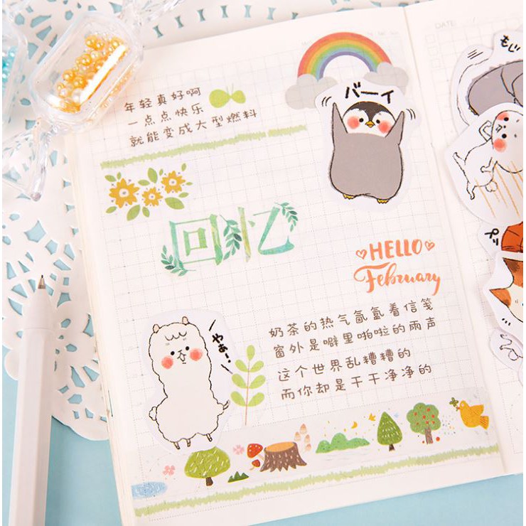 Bộ 46 Sticker Hàn Quốc hình con vật dễ thương dán trang trí E28