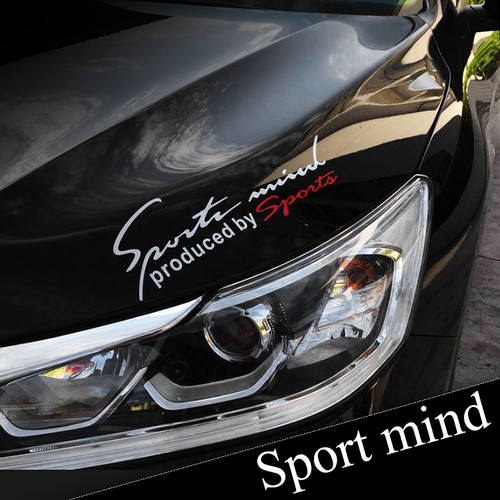 Tem dán Sport mind lên nắp capo ô tô (Màu trắng + đỏ)