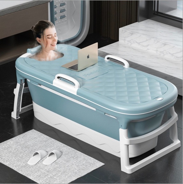 WorldMart - Bồn tắm cho người lớn và trẻ em, nắp đậy và massage European TPE PP (xanh)
