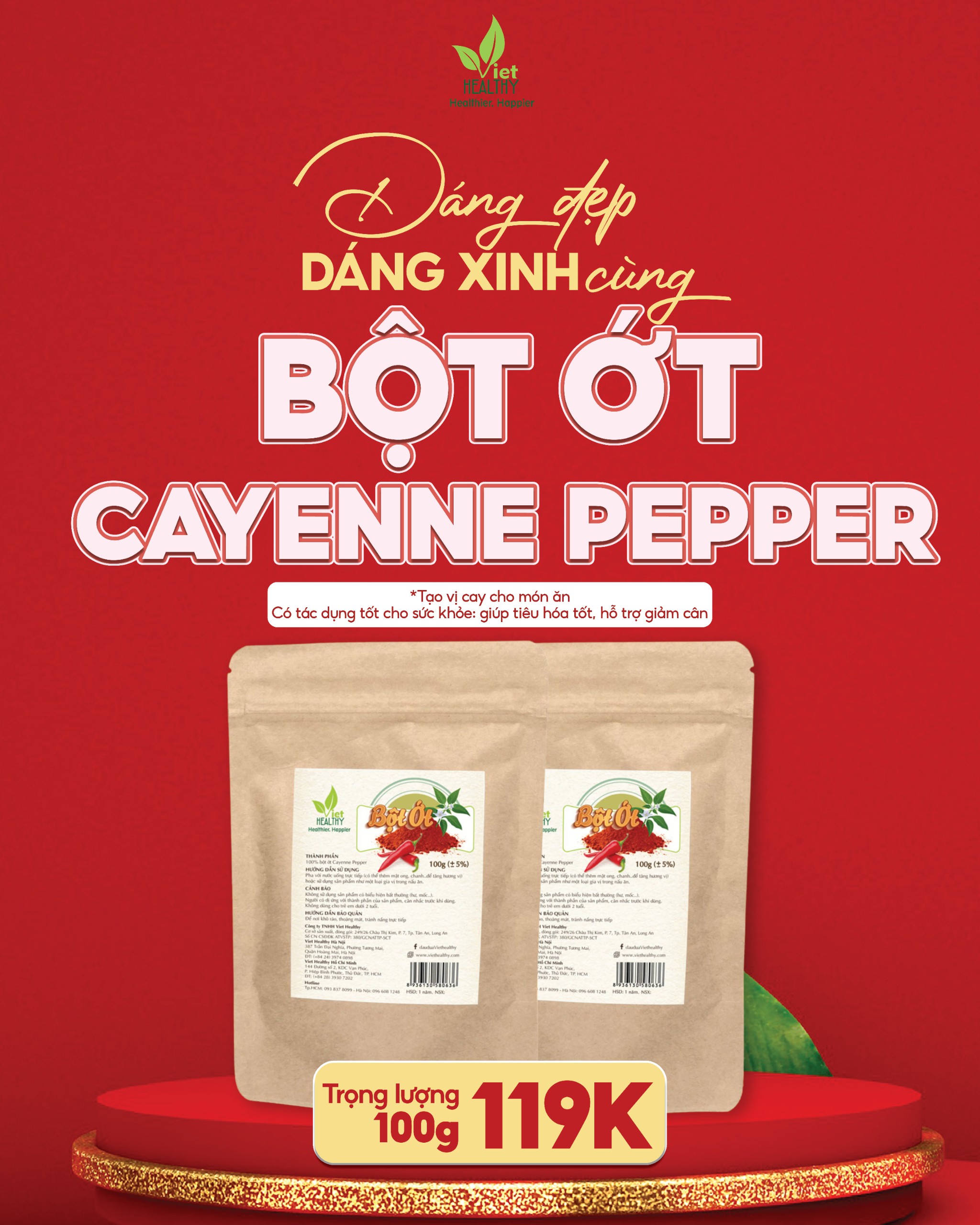 Bột ớt Cayenne Pepper Viet Healthy 100g