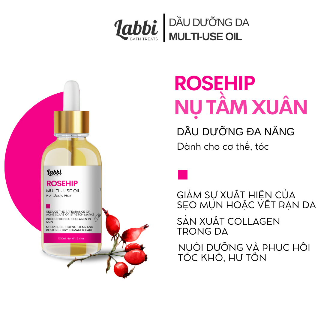 Rosehip multi-use oil - dầu dưỡng đa năng - body oil - nụ tầm xuân