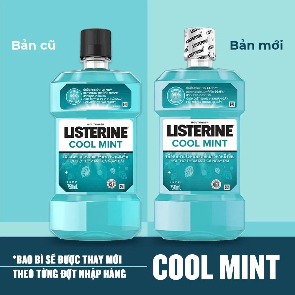 Nước Súc Miệng Listerine Cool Mint 250ml 750ml dung dịch vệ sinh răng miệng