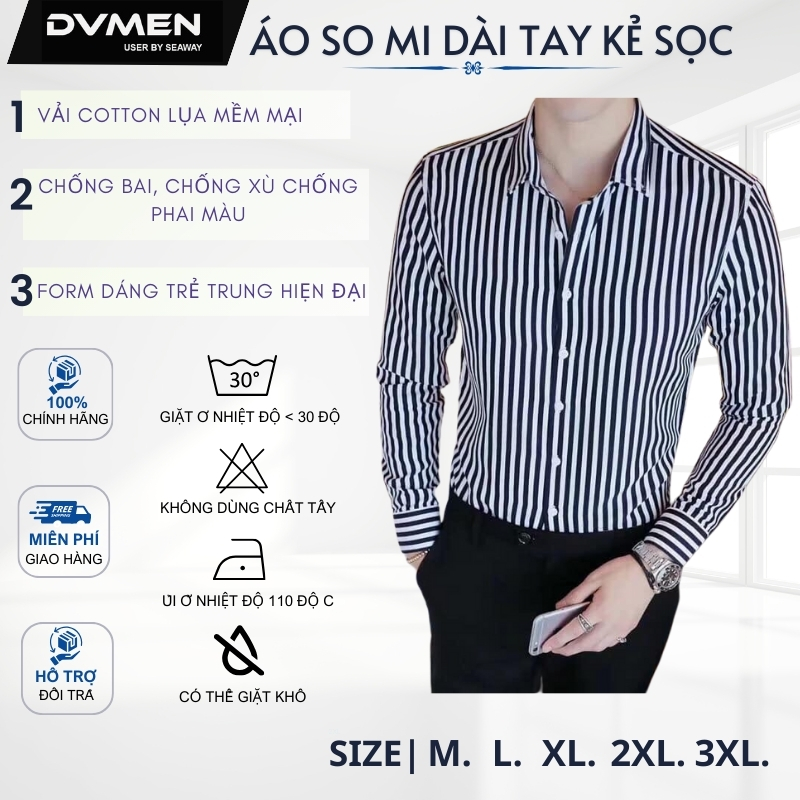 Áo sơ mi nam dài tay kẻ sọc chất liệu Cotton lụa thoáng mát chống nhăn tôn dáng chiều cao nam, dễ dàng phối đồ với quần tây