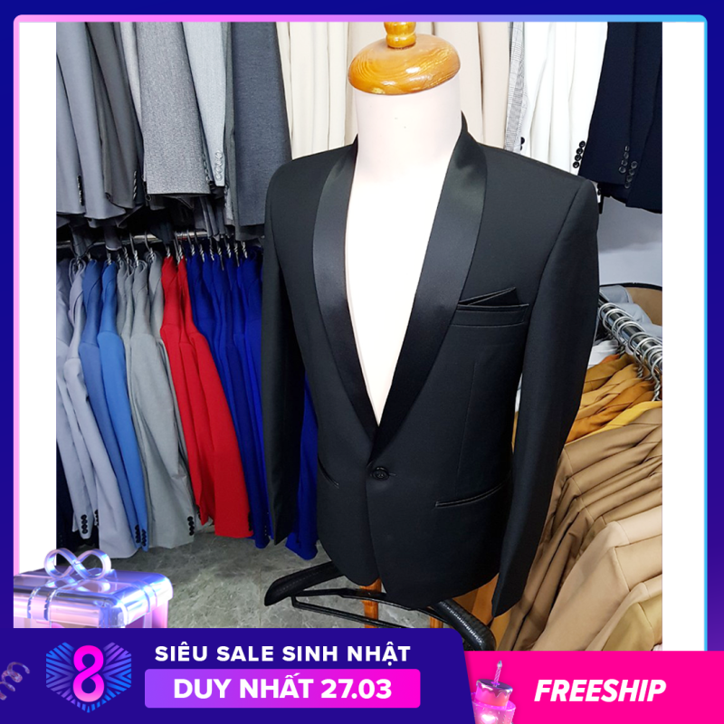 Áo vest nam ôm body kiểu cổ sam màu đen
