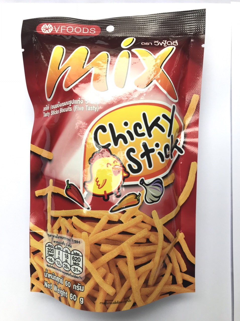 Bánh Que Cọng Mix Thái Lan gói 60g Vị Gà TỎI Cay Chicky Sticks