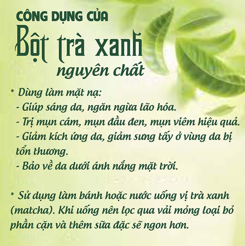 Bột Trà Xanh nguyên chất (Làm bánh, nước uống matcha, đắp mặt dưỡng da)