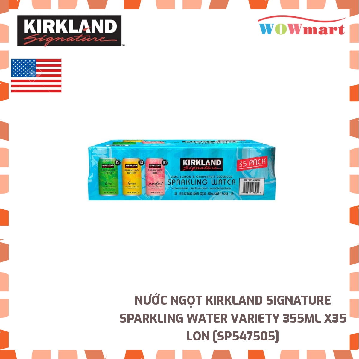 Nước ngọt Kirkland Signature Sparkling Water Variety 355ml x35 lon